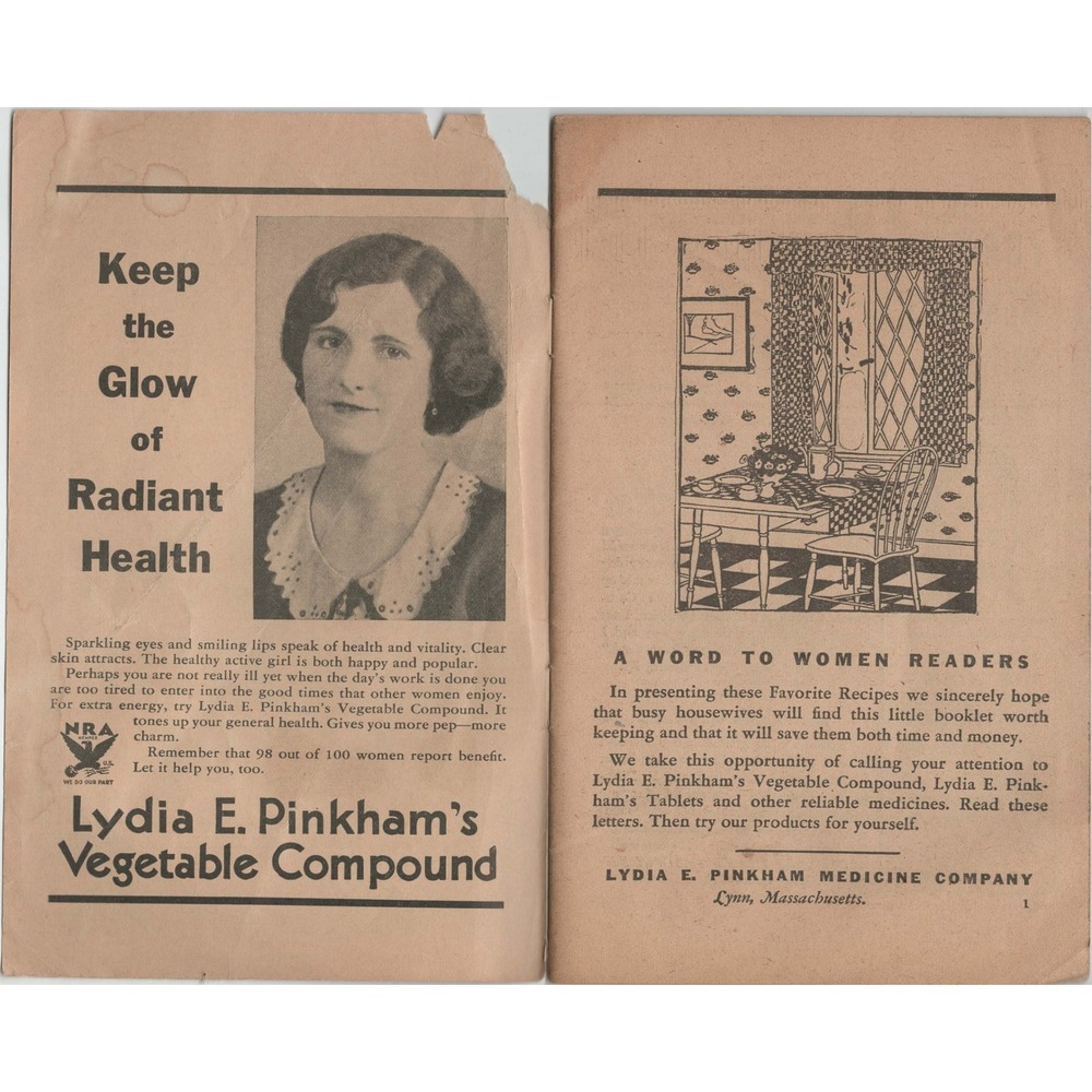 Vintage Lydia E Pinkham Favorite Recipes Booklet Medicine Advertising 1930s NRA - Picture 3 of 4